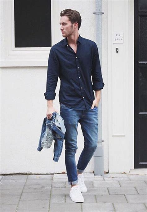 navy blue shirt with jeans.